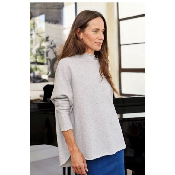 FRANK & EILEEN Sz L Large Gray Effie Funnel Neck Capelet Sweatshirt Top - Picture 2 of 12